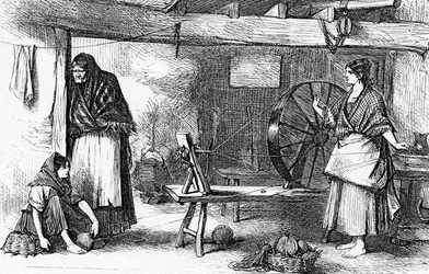 Filatura del filo della rete nel Claddagh, Galway, illustrazione da 